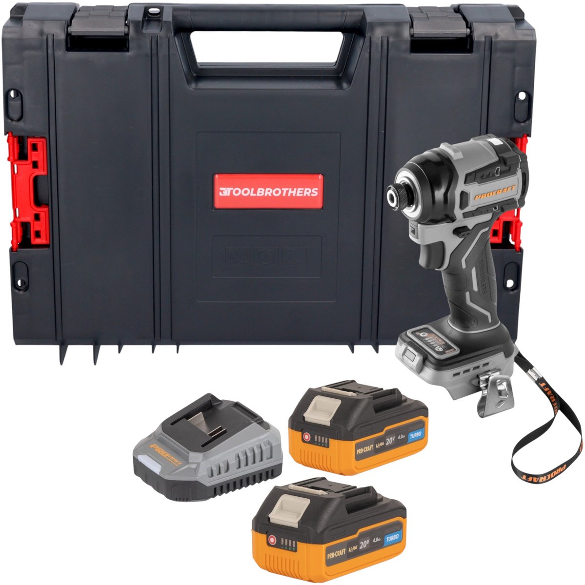 Procraft Industrial ID20Abb accu-slagmoersleutel 20 V 180 Nm 1/4" + 2x accu 4,0 Ah + oplader + RHINO gereedschapskoffer