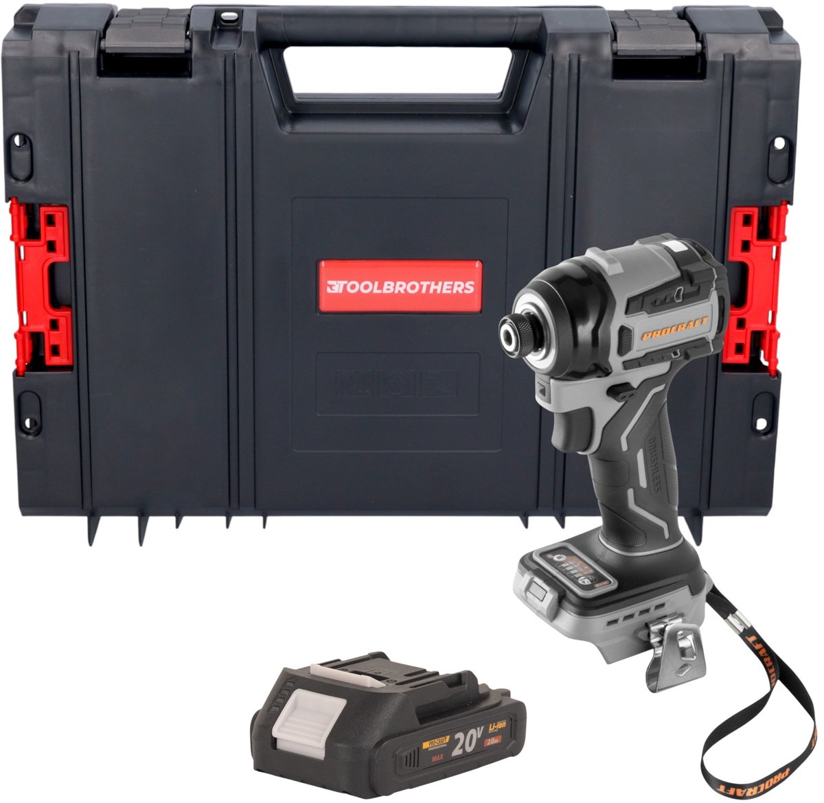 Procraft Industrial ID20Abb accu-slagmoersleutel 20 V 180 Nm 1/4" + 1x accu 2,0 Ah + RHINO-gereedschapskoffer - zonder oplader