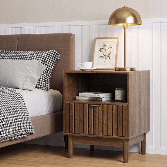 Sweiko Nachtkastje - Bijzettafel - Met lade - 5 x 39 x 56.5 cm - Walnootkleur
