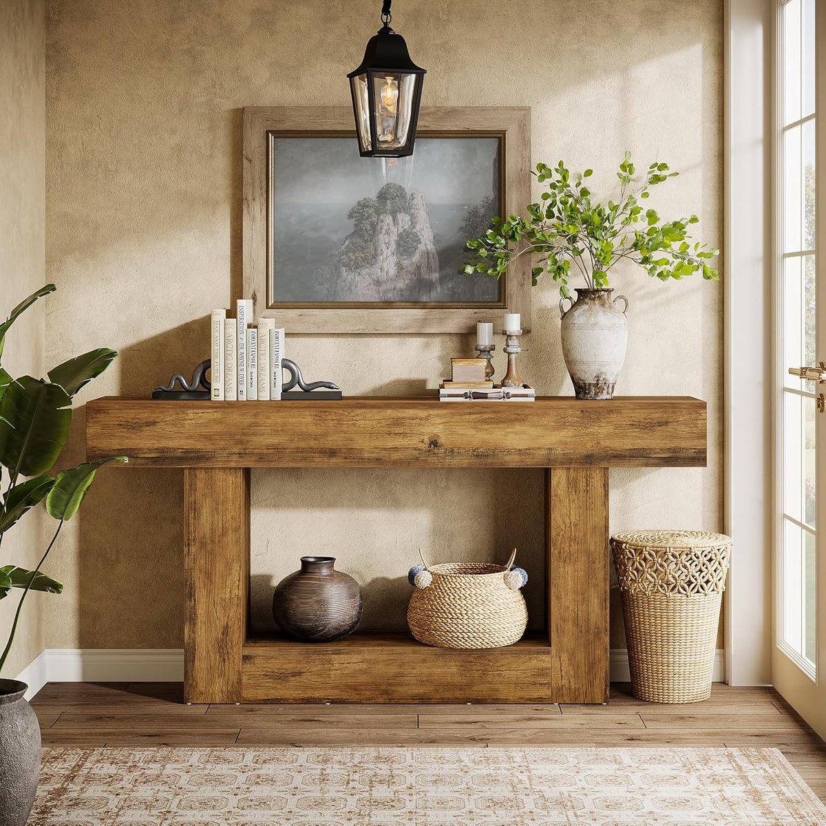 Tribesigns Console Table, 160cm Long, 2-Tier Entrance Table, Sofa Table with Storage, Farmhouse Wood Behind Coffee Table for Living Room, Hallway (Vintage Brown)