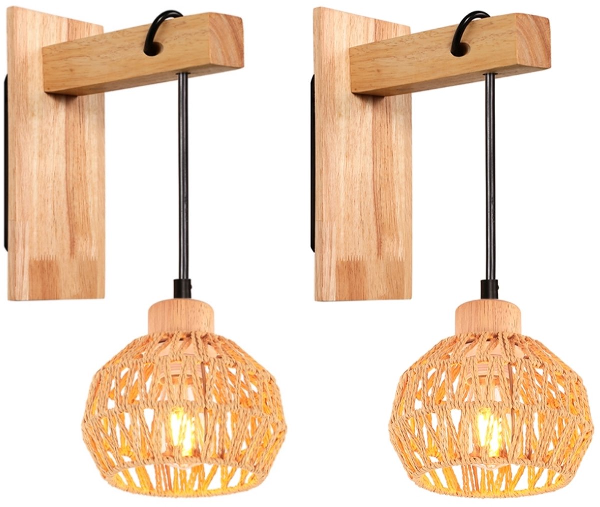 2 Stuks Wandlamp Vintage Binnen Wandlampen Boheemse Geweven Lampenkap voor Woonkamer Kinde