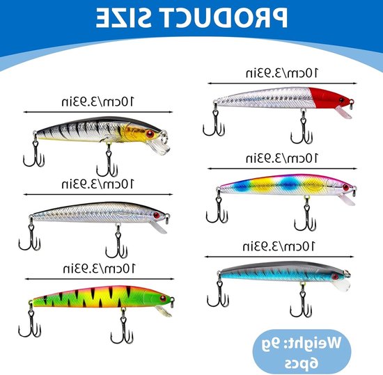 Vissen met Wobblers: Set van 6 Lures voor Snoek, Baars en Witvis, 10 cm, 9 g, Ideaal voor Zoet en Zout Water, Vissersaccessoires van VISSEN — afbeelding 5