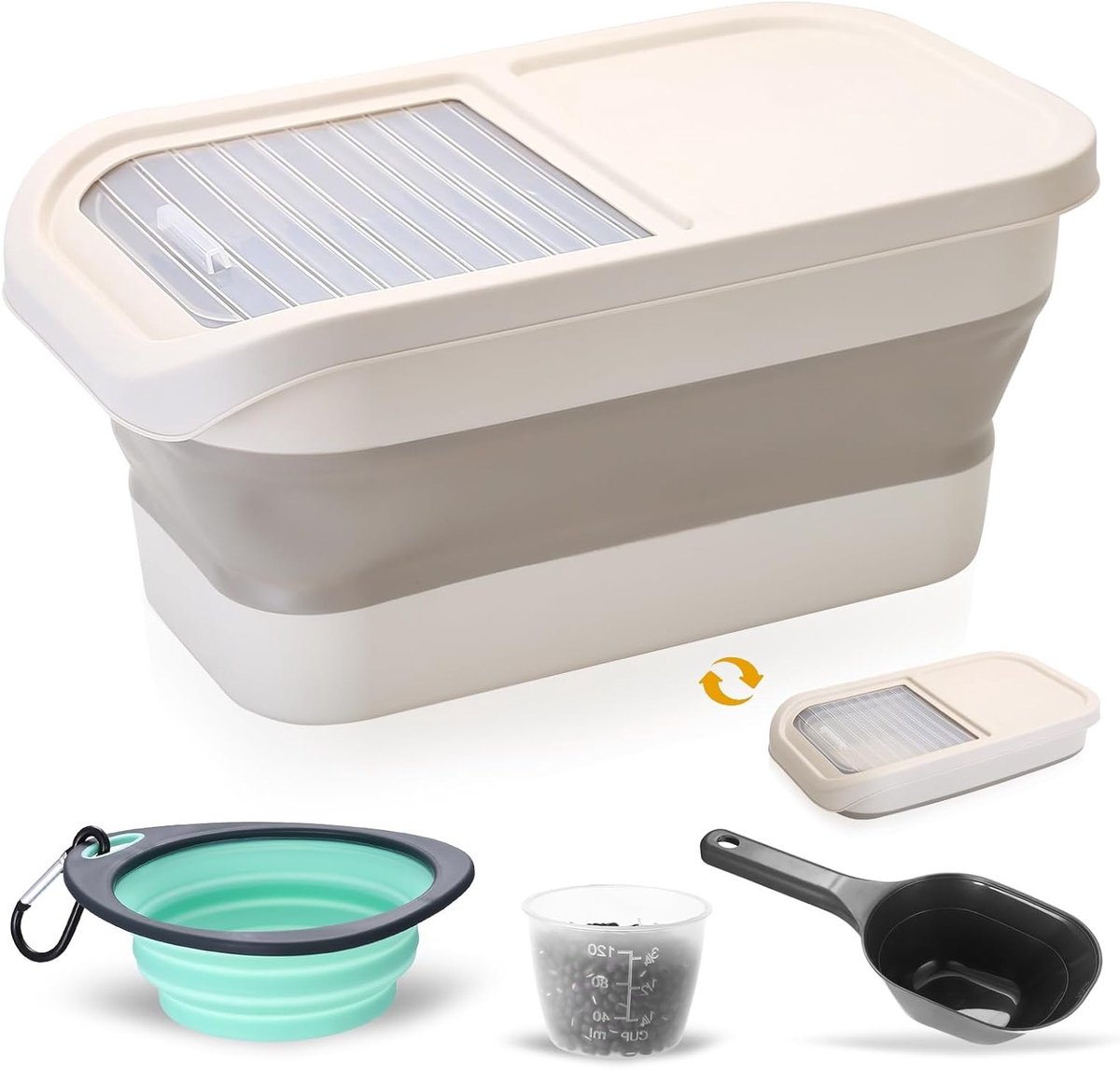 Vouwbare Opbergcontainer voor Hondenvoer - 5kg Droogvoer, Inclusief Schep, Maatbeker en Vouwbare Kom voor Huisdieren, Ideaal voor Rijst, Granen en Snacks