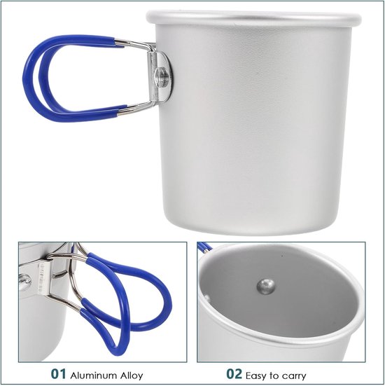 4 stuks - Kampeer beker - Aluminimum beker - Kampeer beker metaal - Aluminium bekers kamperen - Opvouwbare drinkbeker - Met opvouwbare handvat - 65mm Lichtgewicht Drinkbekers - voor Buiten Wandelen & Picknick — afbeelding 3