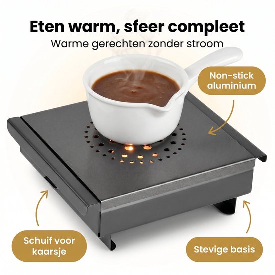 Cheqo® Warmhoudplaat met Waxinelichtjes - Rechaud - Schotelwarmer - Voedselwarmer voor Eten Warm Houden - Non-stick Aluminium - met Handgrepen - RVS Basis - Tafelwarmer - Warmhouder - Theelichtjes - Bordenwarmer - Kaarsjes - Richaud — afbeelding 2