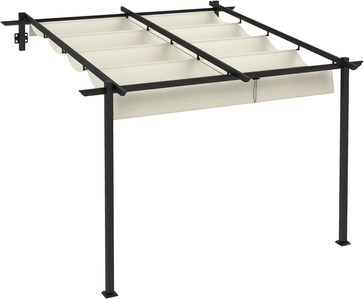 Pergola - Prieel - Paviljoen - Terras - Weerbestendig - Metalen Frame - Met zonwering - Crèmewit