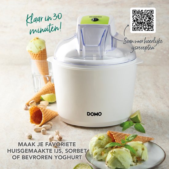DOMO DO9304I IJsmachine met Vrieskom - IJsmaker - Roomijs - Sorbet - Frozen Yoghurt - 1,5 liter - Wit van Merkloos — afbeelding 4