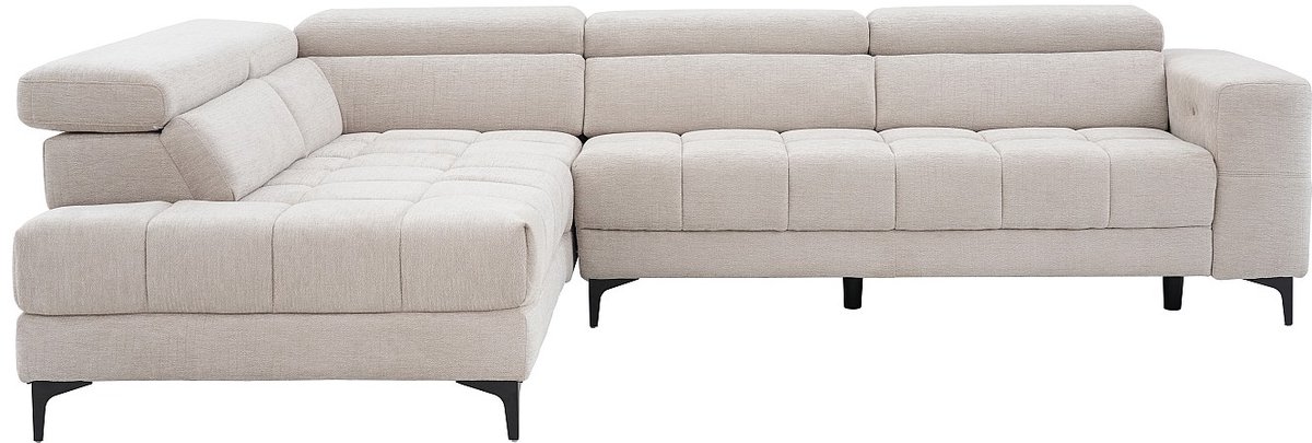 Vente-unique Elektrische relaxhoekbank met hoek links met schuivende zitting van beige stof MONISO