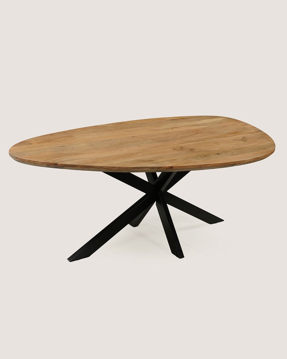 Organische Eettafel 240 cm Mangohout – Zwart Metalen Matrix Onderstel – Elegant Chic – 7-8 Personen