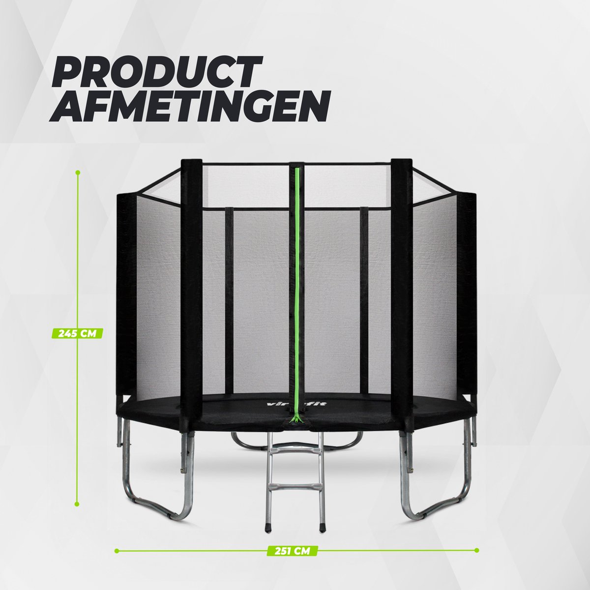 VirtuFit Trampoline met Veiligheidsnet - 251 cm - Inclusief Gratis Trap - Extra Veilig - UV- en Weerbestendig - Voor Kinderen en Volwassenen - Zwart – foto 8