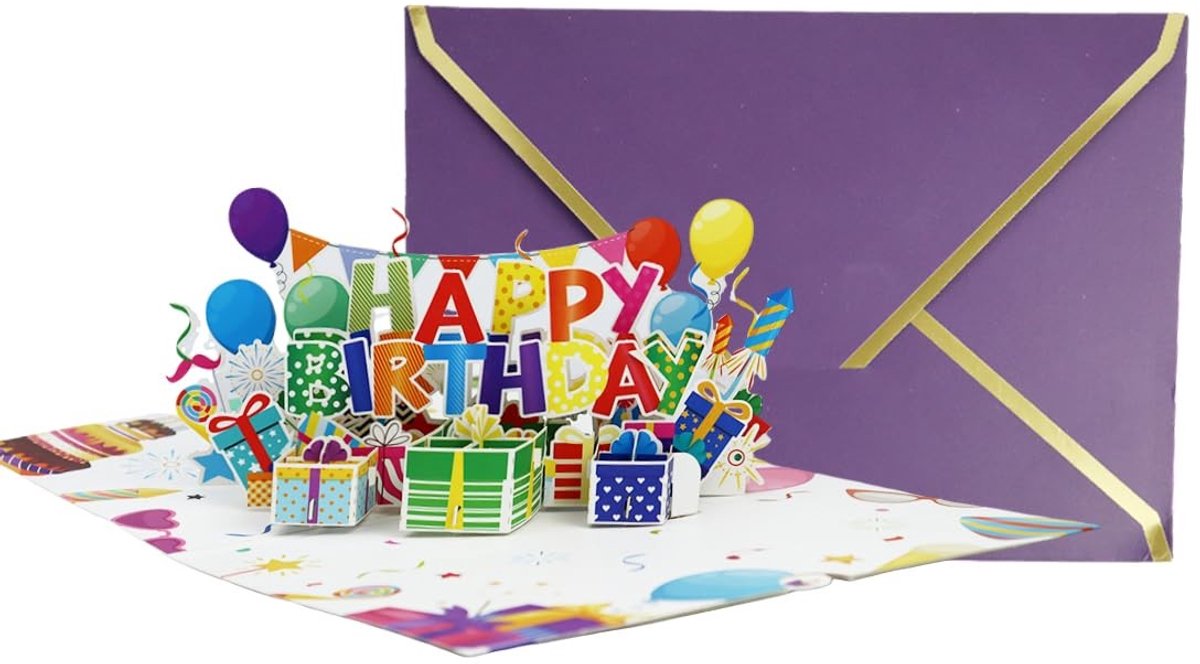 Allecto - 3D pop-up wenskaart - verjaardag - grappige verjaardagskaart - kleurrijk - cadeaukaart - voor familie en vrienden - 18,7 x 6,8 cm