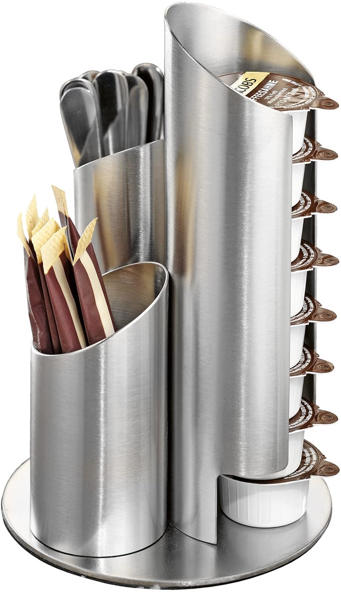 Allecto - Multi portiedispenser - Melkpotjes - Vaatwasserbestendig - Zilver - Suikerzakken - Perfect voor kantoor - 17,5 cm hoog