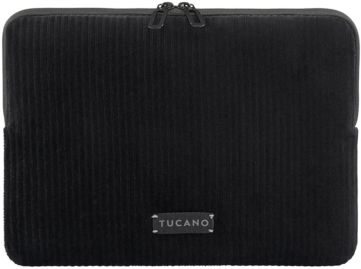 Tucano Velluto Sleeve MacBook 14 – Perfecte Pasvorm dankzij Flat-Lock Stiksel – Dubbele Ritssluiting voor Gemak – Zacht, Krasbestendig Interieurmateriaal - Zwart