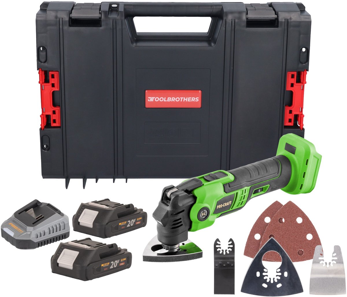 Procraft PMT22bb accu multifunctioneel gereedschap 20 V borstelloos + 2x accu 2,0 Ah + oplader + RHINO gereedschapskoffer