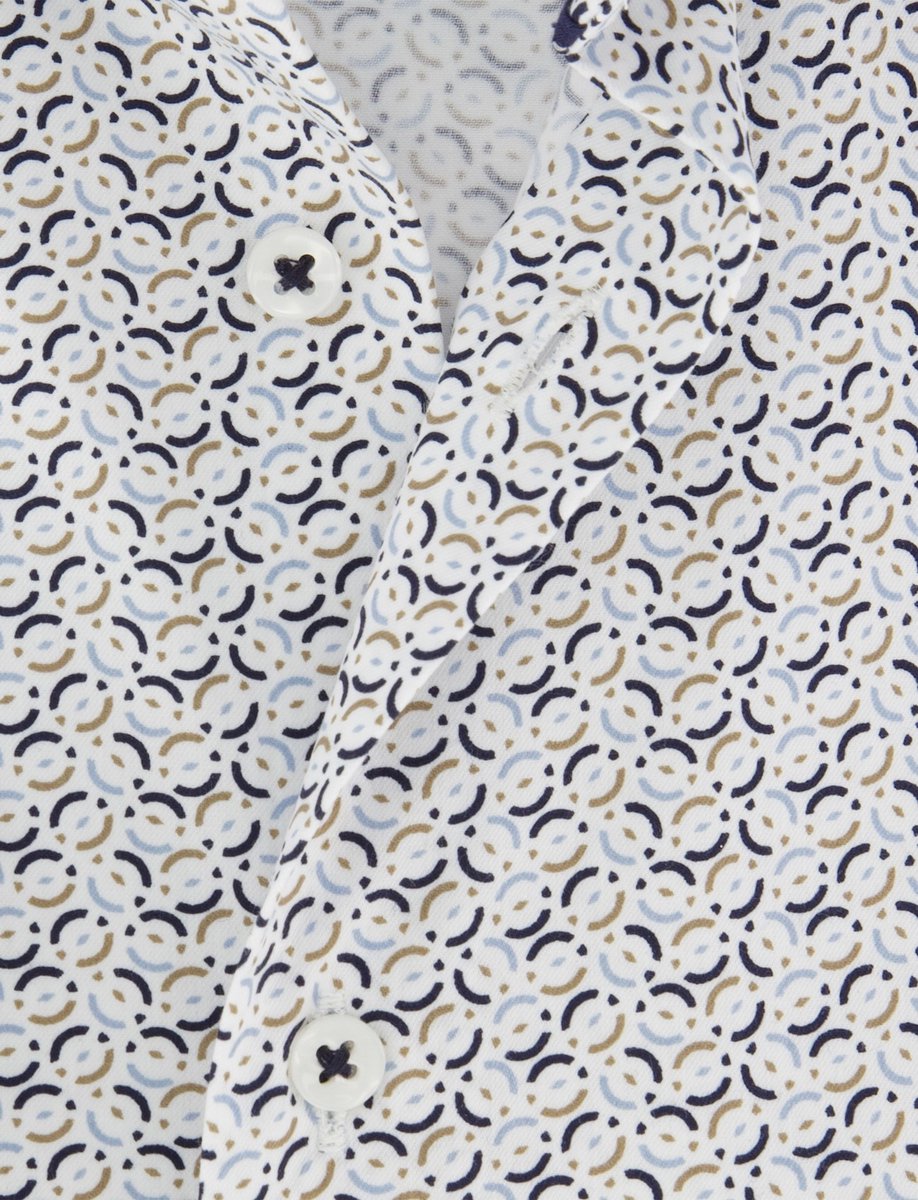 Overhemd Eterna modern fit stretch blauw geprint