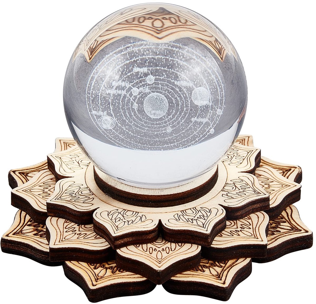 Allecto - Kristal Bol Display Stand - Houten Standaard Basis - Meditatie en Chakra Kunst - 10,4 cm - Spirituele Geschenken - Geschikt voor Yoga en ...