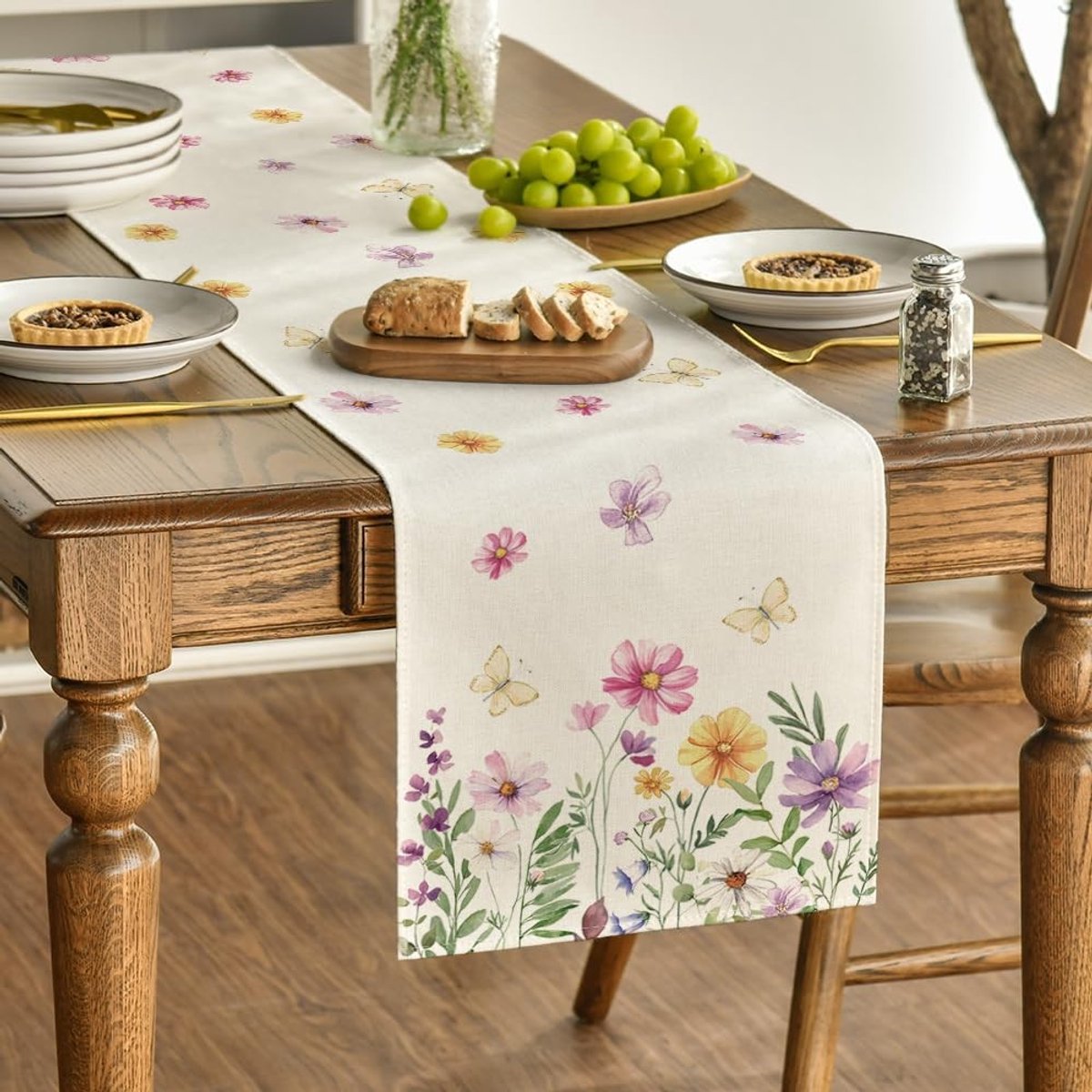 Allecto - Tafelloper - Bloemen vlinder - Seizoensgebonden decoratie - 40 x 140 cm - Keuken tafelloper - Rustiek - Geschikt voor feesten