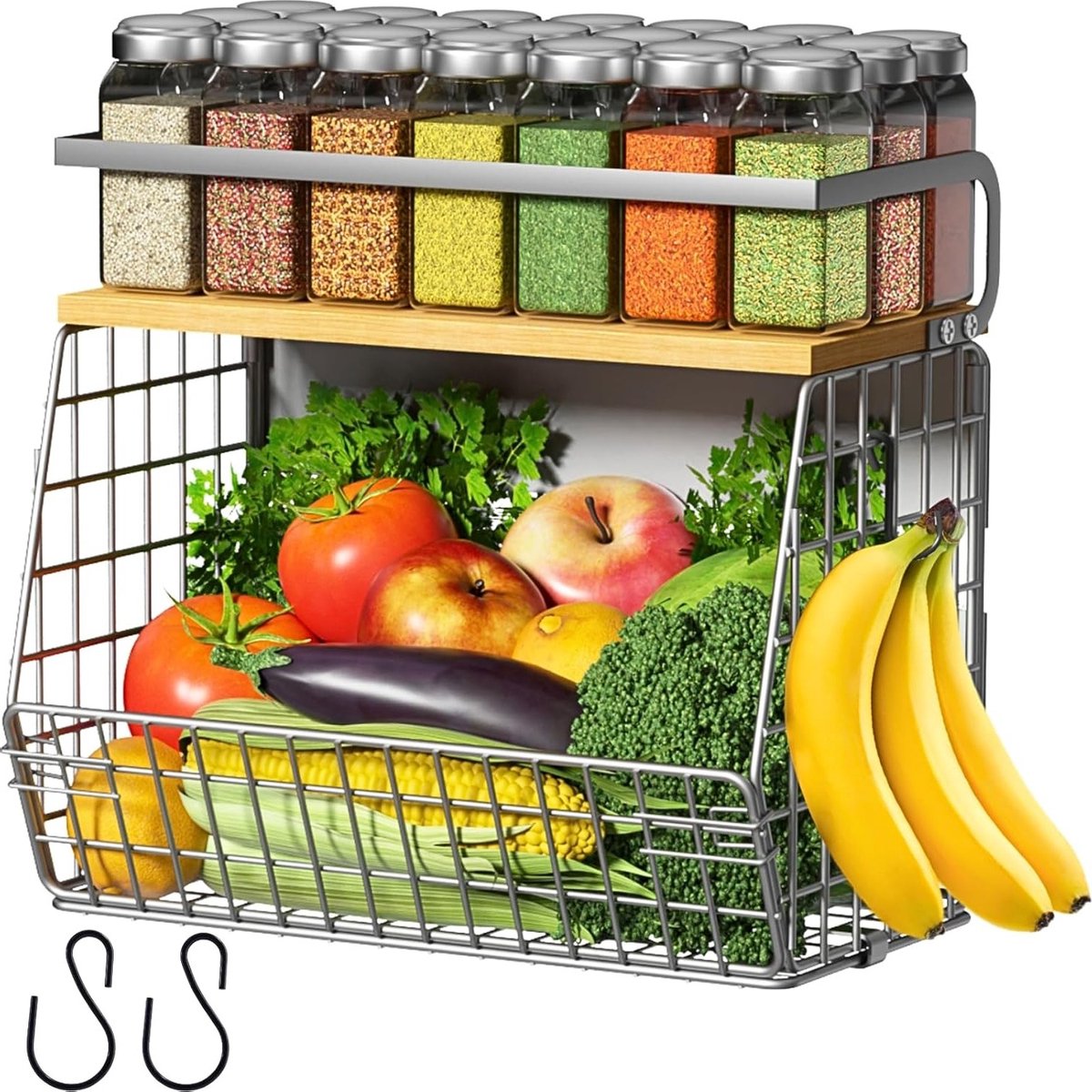 Magnetische Plank voor de Koelkast met Houten Deksel, Ideaal voor Fruit, Aardappelen en Uien, Ruimtebesparende Organizers voor Keuken en Kasten