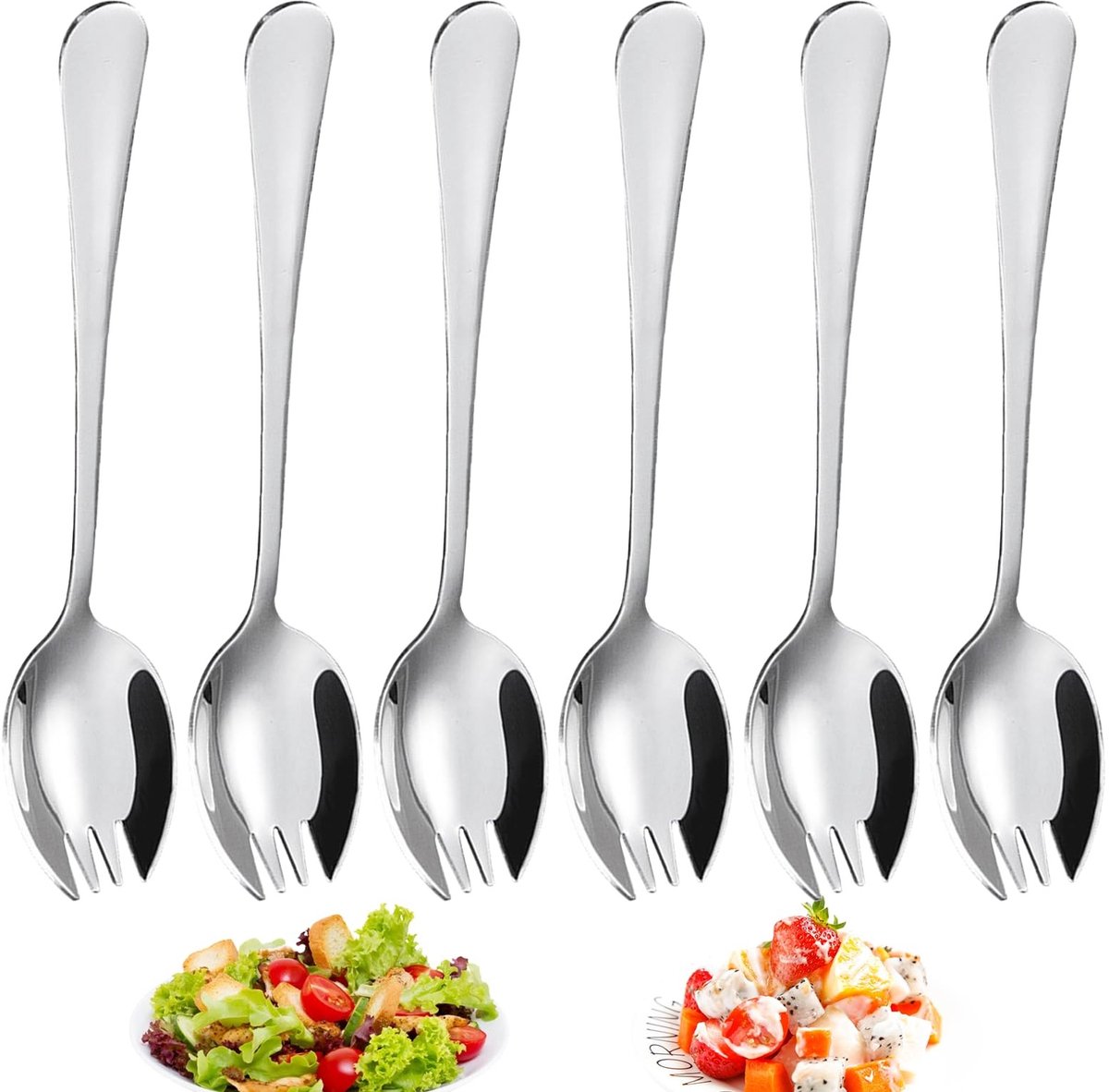 Dailygoody - Saladebestek Set - Roestvrij Staal - Duurzaam en Praktisch - Zilver - Serveerlepel en Vork - Geschikt voor Salades, Desserts en Fruit