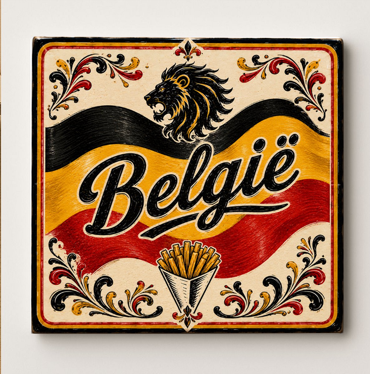 België Decoratieve Keramische Tegel – Belgische Leeuw Wandtegel – Rood Zwart Geel Vlag Des