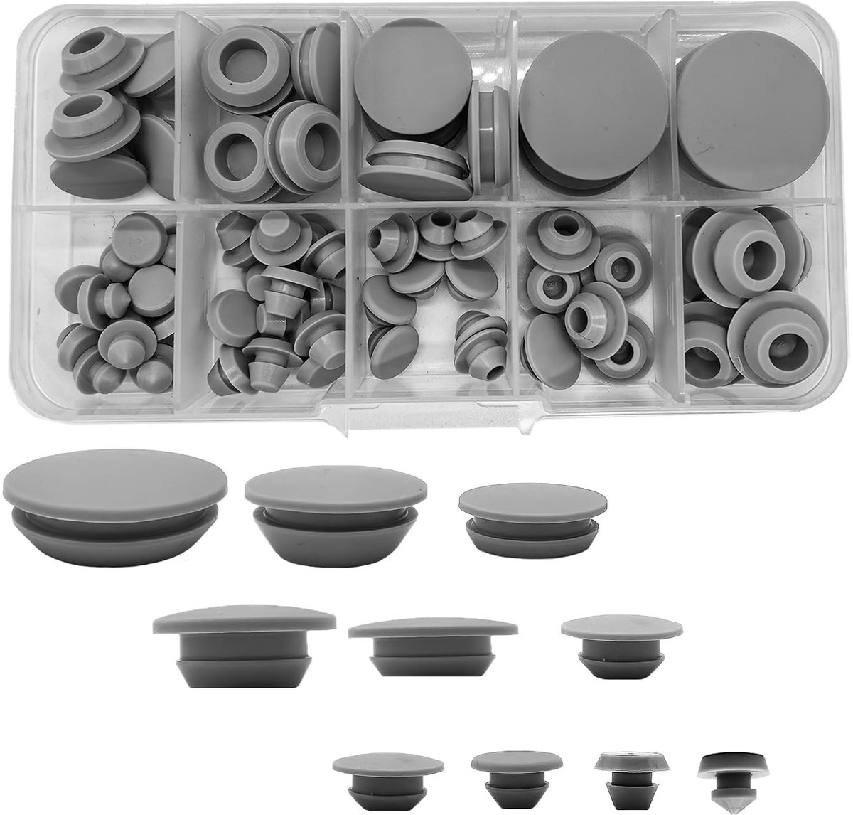 Dailygoody - Silicones Gatpluggen - Waterdicht en Duurzaam - Grijze Silicones - Afdichtingsdeksel - Geschikt voor Keuken en Badkamer - 66 Stuks