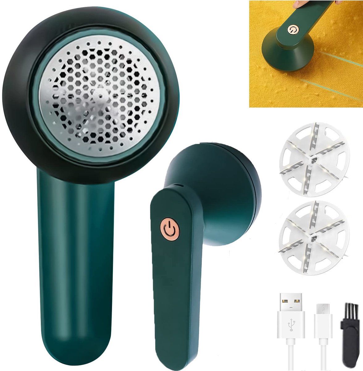 Dailygoody - Elektrisch pluisscheerapparaat - Pluizenverwijderaar - Testwinnaar met 6 bladen - Groen - USB-oplaadbaar - Geschikt voor kleding en