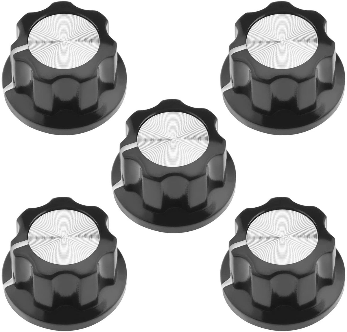 Dailygoody - Potentiometer Knoppen - 5 Stuks - Zilver Tone - 23mm Top Diameter - Geschikt voor Gitaar Effect Pedaal - Bakeliet en Metaal