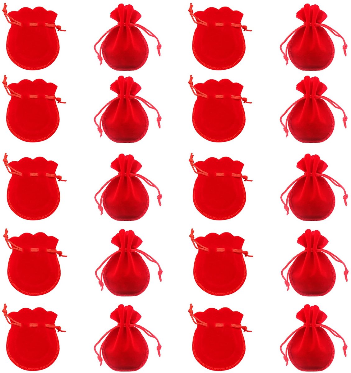 Dailygoody - Fluwelen Zakjes - Cadeauzakjes voor Sieraden - Klein en Draagbaar - Rood - Perfect voor Bruiloft en Feest - 20 Stuks met Trekkoord