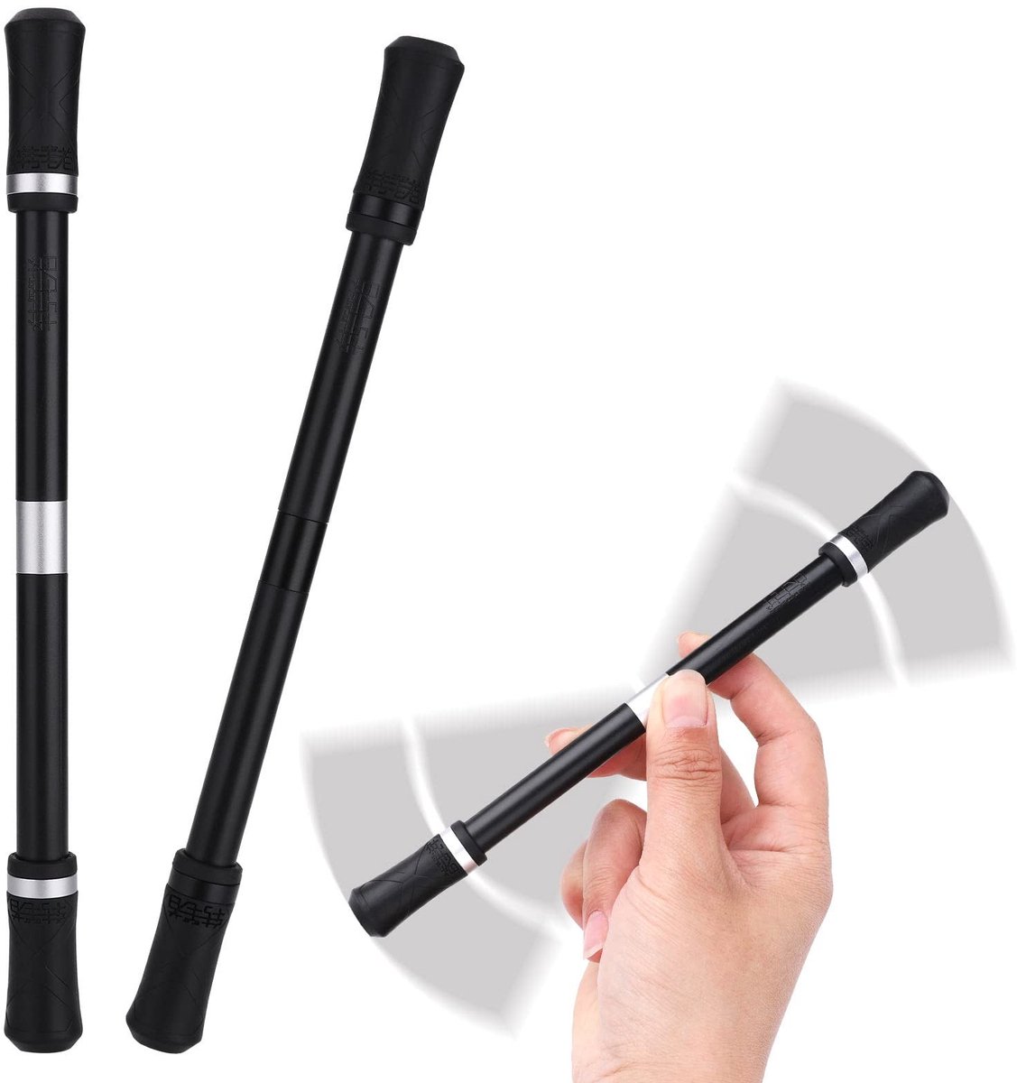 Dailygoody - Spinning Roterende Balpen - Gaming Pen - Verzwaarde Rolling Vinger - Zwart en Zwart Zilver - Anti-Slip Coating - Geschikt voor Studenten ...