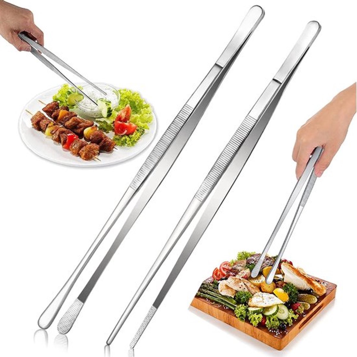 Kooktangen - Keukenpincet - 2 stuks - Roestvrij staal - 30 cm