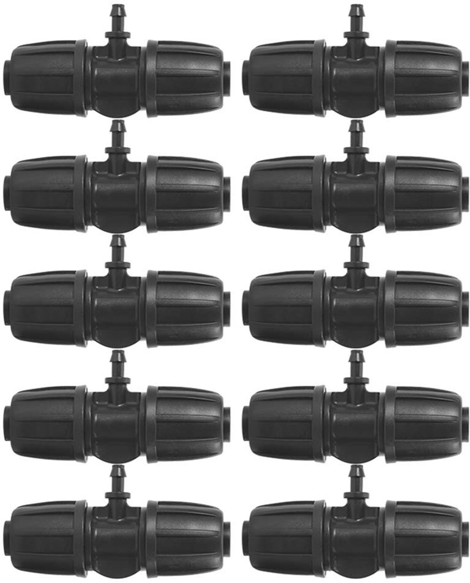 Dailygoods - Dailygoody - Tuin Lock Prikkeldraad Tee Connector - 10 stuks - Duurzaam en sterk - Zwart - Irrigatie Slang Connector - Geschikt voor Tuinieren -