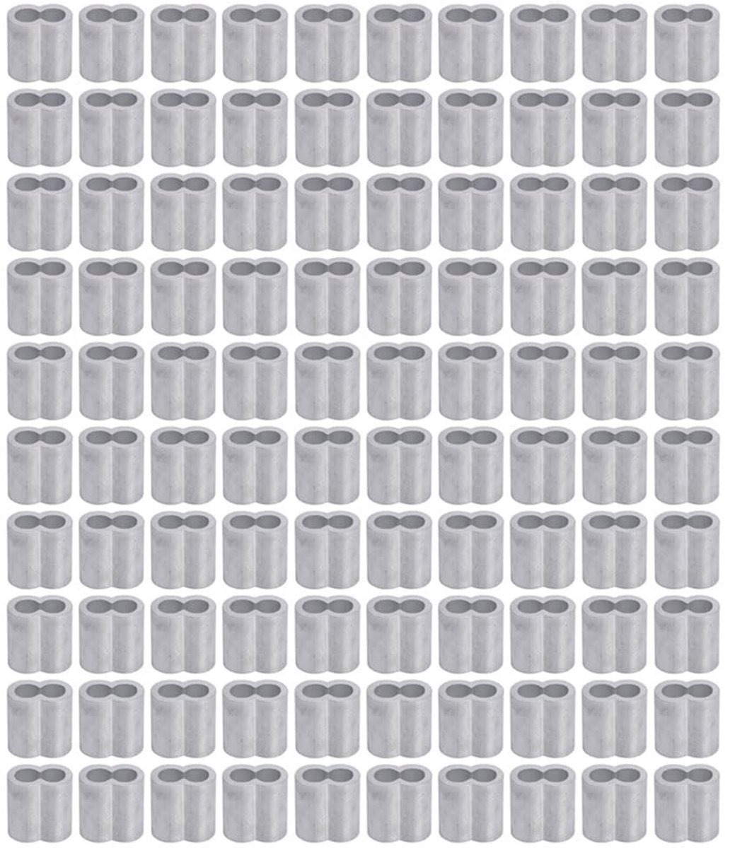 Dailygoods - Dailygoody - Draadkabel Krimphulzen - 100 Stuks - Aluminium Ferrule - 1,5mm/0,06in - Voor Draad/ Touw/Kabel Bevestiging - 8-Vormig