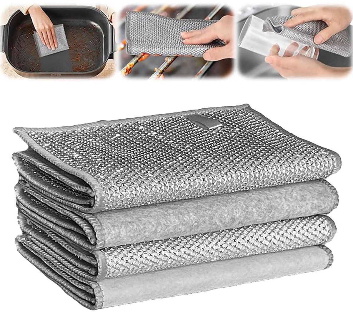 Dailygoods - Dailygoody - Theedoeken voor het afwassen - Multifunctionele Draadtheedoeken - Zilverkleurig - Keukenaccessoires - 4 Stuks