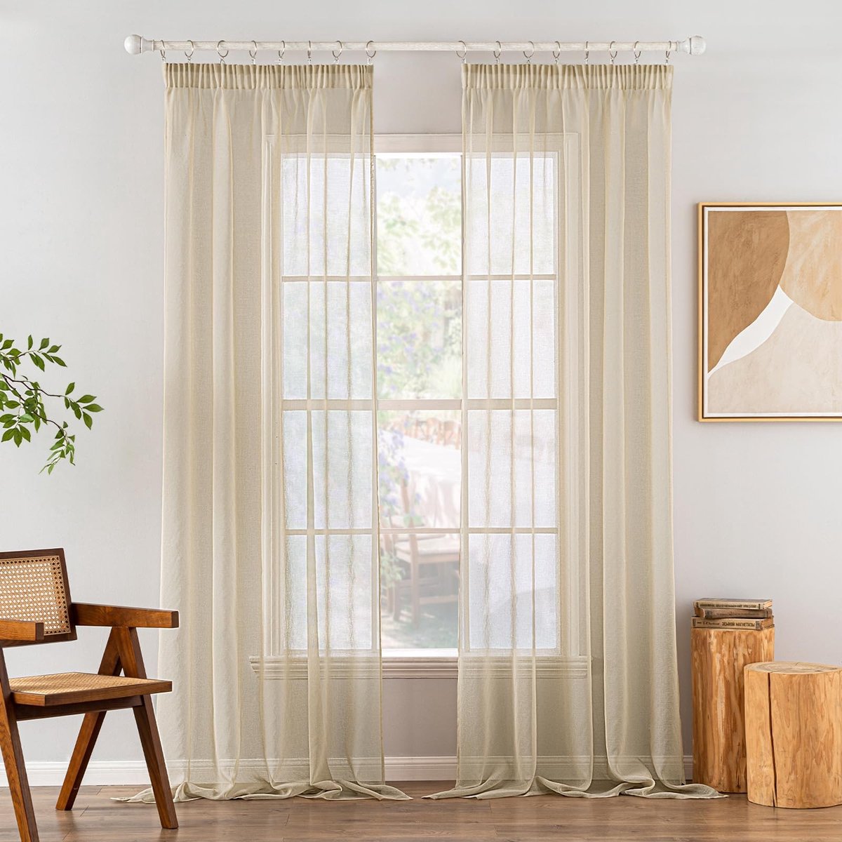 Dailygoods - Dailygoody - Gordijnen met plooiband - Voile vitrage - Set van 2 - Beige - Transparant - Perfect voor woonkamer en slaapkamer - 140 x 245 cm
