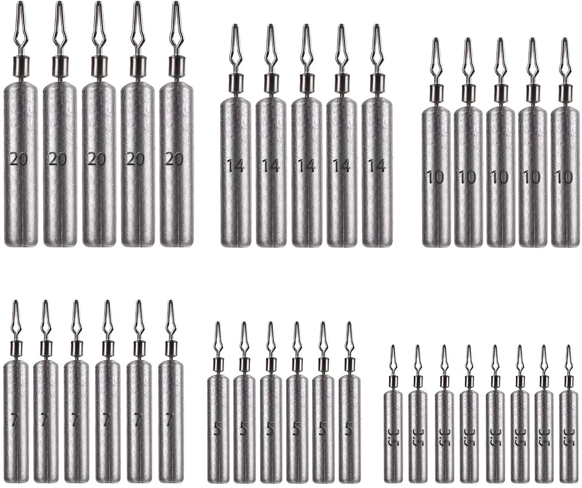 Dailygoods - Dailygoody - Hengelgewichten Set - Vissen Accessoires - Corrosiebestendig - 35 Stuks - Loodzinker voor Drop-Shot - Geschikt voor Kust- en Zeevisserij