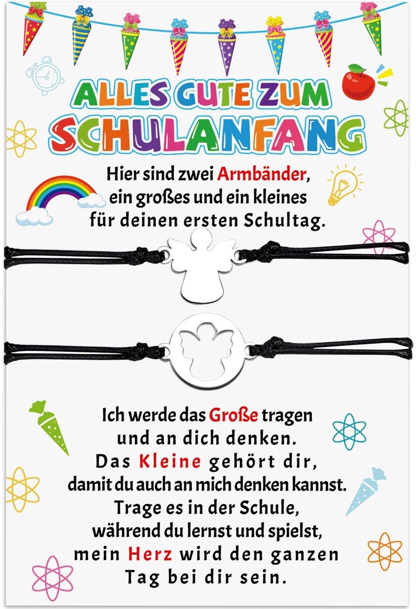 Dailygoody - Armbanden voor Kinderen - Beschermengelarmband - Zwart - Schoolaccessoire - Eerste Schooldag - Perfect Cadeau voor Kinderen