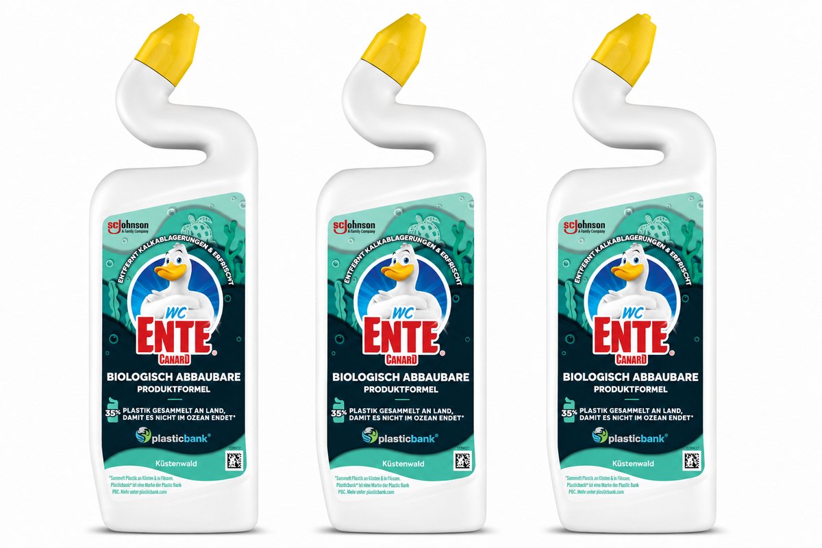 3 x WC-Ente Biologisch Afbreekbare Formule Toiletreiniger Kustenbos 750 ml - 35% Oceaan Plastic Fles - Hygienisch Schoon