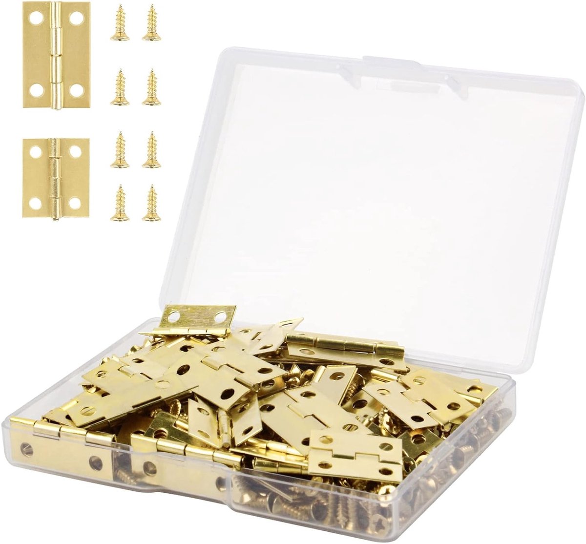 Mini Scharnieren Plat Onzichtbaar RVS Duurzaam en Stevig voor Sieradenboxen, Lades en DIY Projecten (Goud, 24x15mm + 18x15mm)