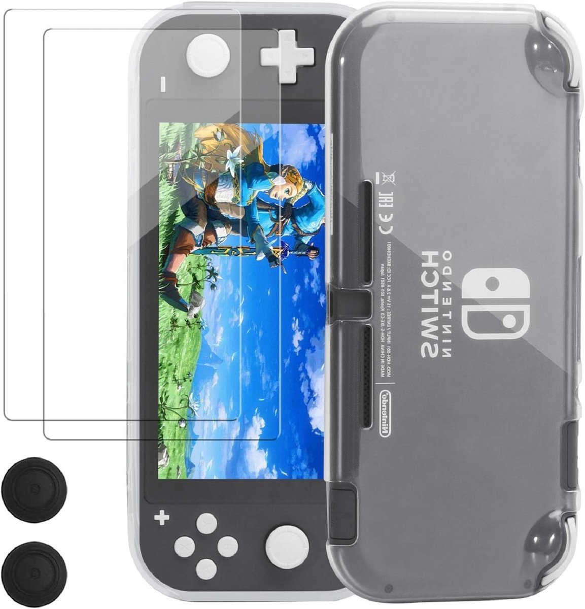 Beschermende TPU Crystal Case met Gehard Glas Screen Protector en Thumb Grip Caps voor Nintendo Switch Lite Console 2019