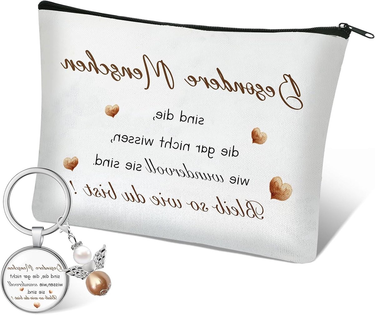 Educator Afscheidsgeschenk Sleutelhanger met Beschermengel en Cosmetica Tas voor Kinderen, Moeder en Oma - Perfect voor Kerst en Thanksgiving, 23 * 15 * 5cm