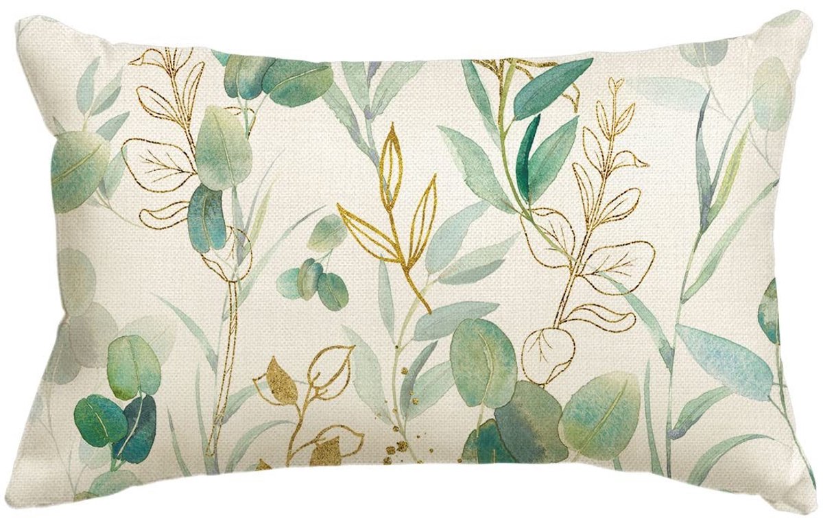 Dailygoody - Eucalyptus bladeren kussensloop - Decoratief sierkussen - 30 x 50 cm - Groene kleur - Lente en zomer stijl - Geschikt voor woonkamer - P