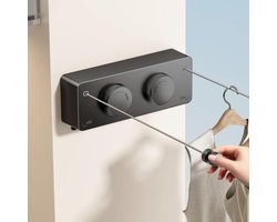 Intrekbare Waslijn 2 Lijnen 4,2m - Uitschuifbaar - Wandmontage - Anti-Doorhang - Voor Binnen en Buiten - Zwart