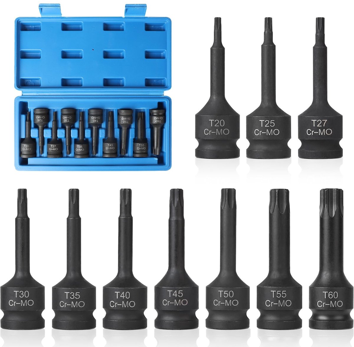 Dailygoods - Dailygoody - Dopsleutelset - Torx - 10 Stuks - 1/2 Inch - Cr-Mo - Dopsleutelinzetstukken - Geschikt voor Klussen - Met Bewaardoos