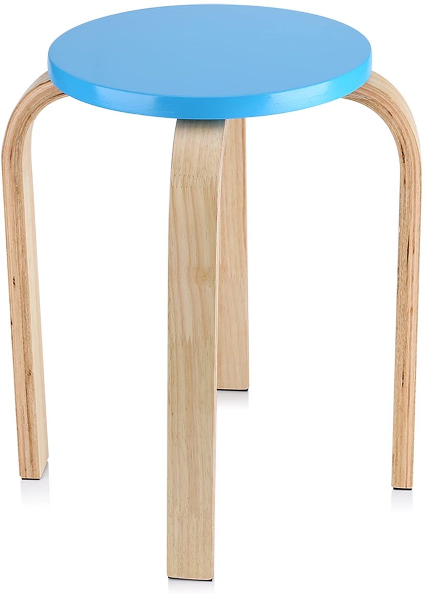 Dailygoods - Dailygoody - Antislip gebogen houten kruk - Kinderkamer decor - Eenvoudige installatie - Blauw - Snoepkleur - Geschikt voor kinderen - Decoratief meub