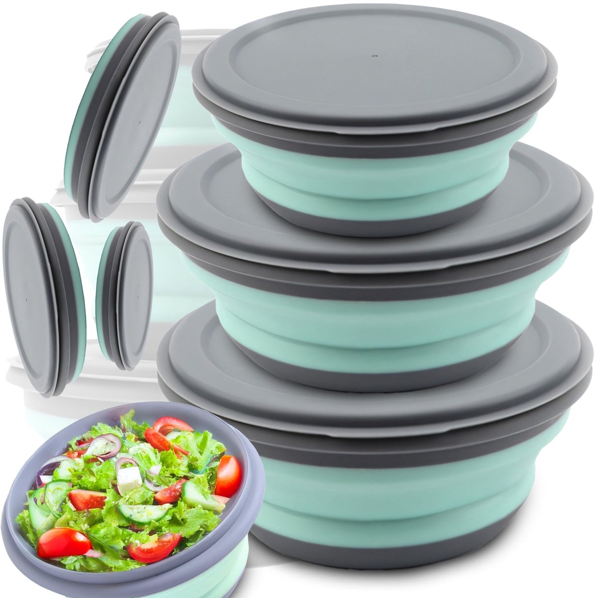 Dailygoods - Dailygoody - Set van 3 Vouwbare Siliconen Schalen met Deksel - Ruimtebesparend en BPA-vrij