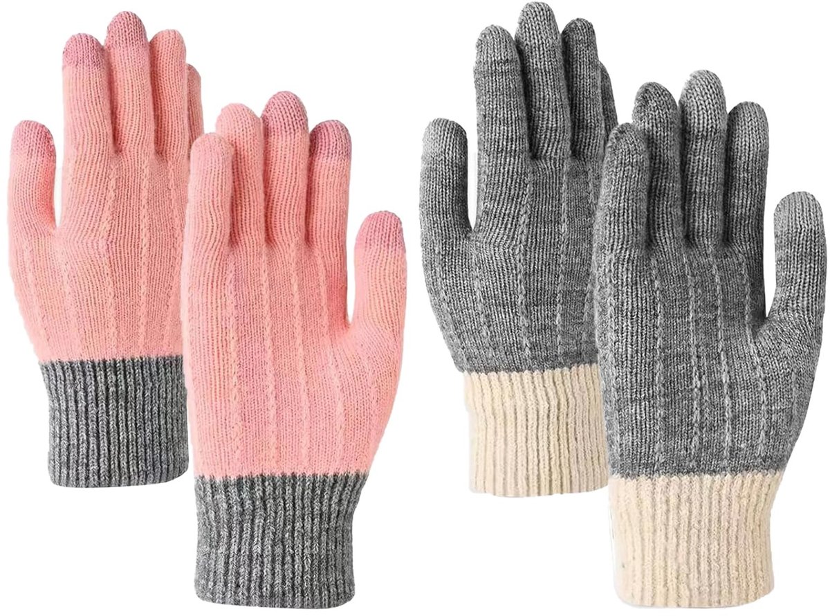 Dailygoods - Dailygoody - Winterhandschoenen - 2 Paar - Warm en comfortabel voor skiën en fietsen - Touchscreen functie - Geschikt voor koude dagen - Kleur wol
