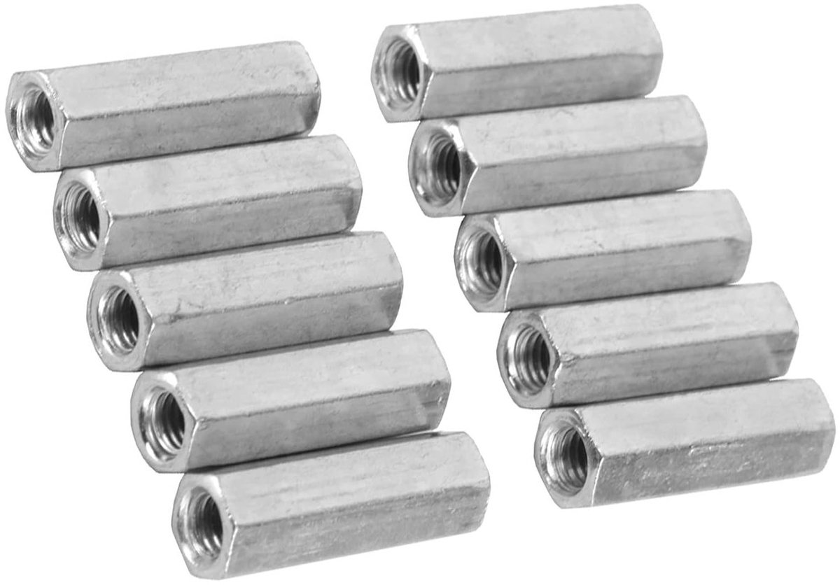 Set van 10 lange M6 x 30 mm draadmoeren en spacers voor stevige bevestigingen en montage