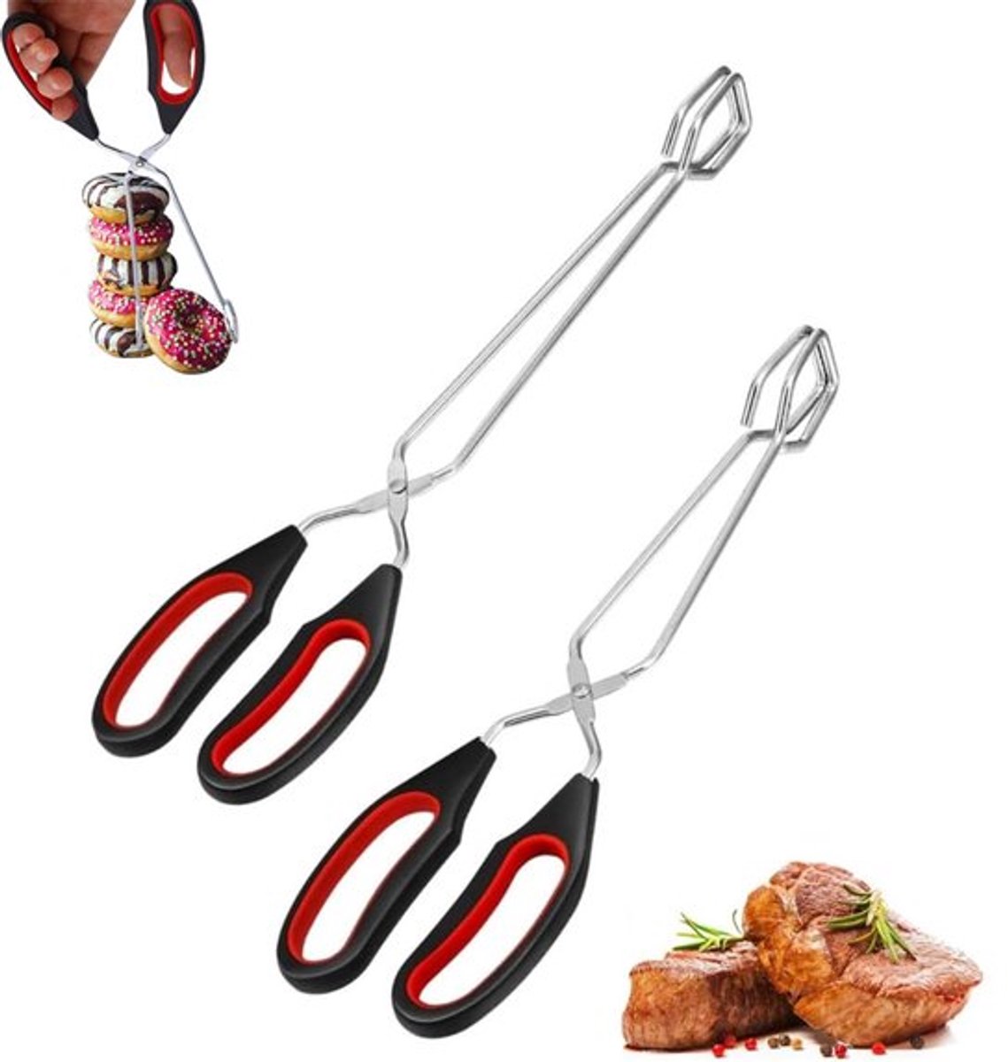 BBQ Tang - 2 Stuks - Vleestang Voor in de Keuken - Keukentang - Barbecue Tang - Grilltang - Vleespincet - Serveertang - Barbecue Accesoires - Schaar Tang - Broodtang - Houtskool Tang - Keukengerei - Vaatwasserbestendig