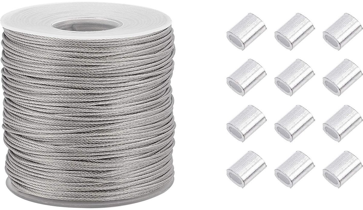 Dailygoody - Fotolijst ophangdraad - Heavy Duty - Roestvrij staal - 100m - Foto ophangmateriaal - Geschikt voor fotolijsten - 1mm diameter