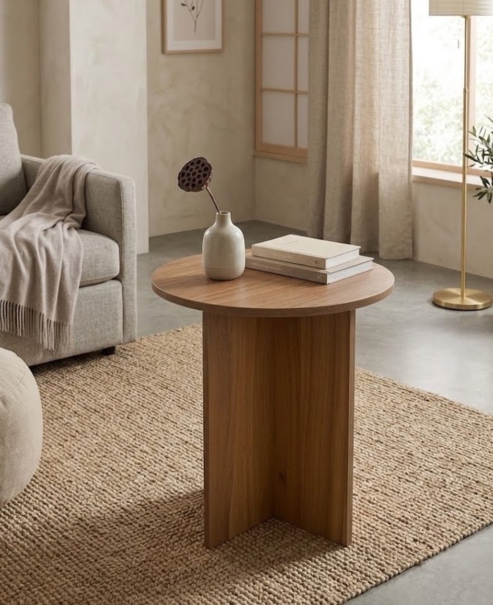 Houten Bijzettafel Rond - Scandinavisch Design Salontafel Klein - Minimalistisch - Ø 37,5 cm